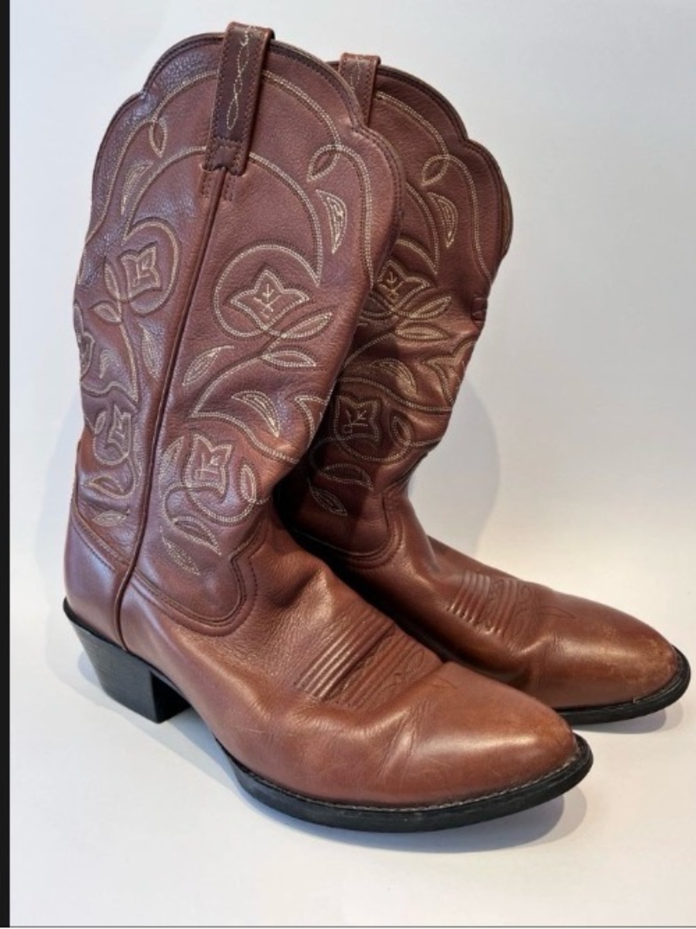 Ariat Brown Leather Western Boots with Stitch Detail